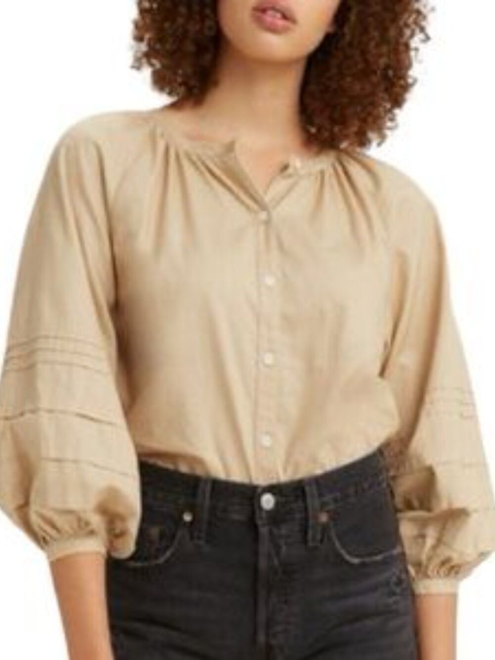 Levi’s 100% Cotton Puff Sleeve Tan Blouse
